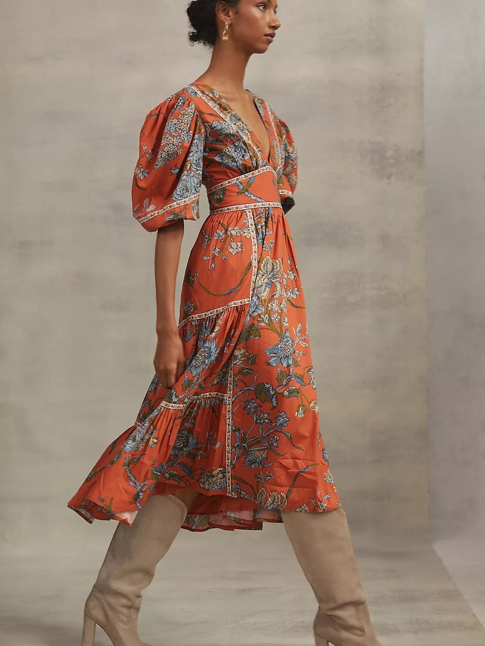 Msrp 295 Love the Label Anthropology Puff-Sleeved Tiered Midi Dress size M